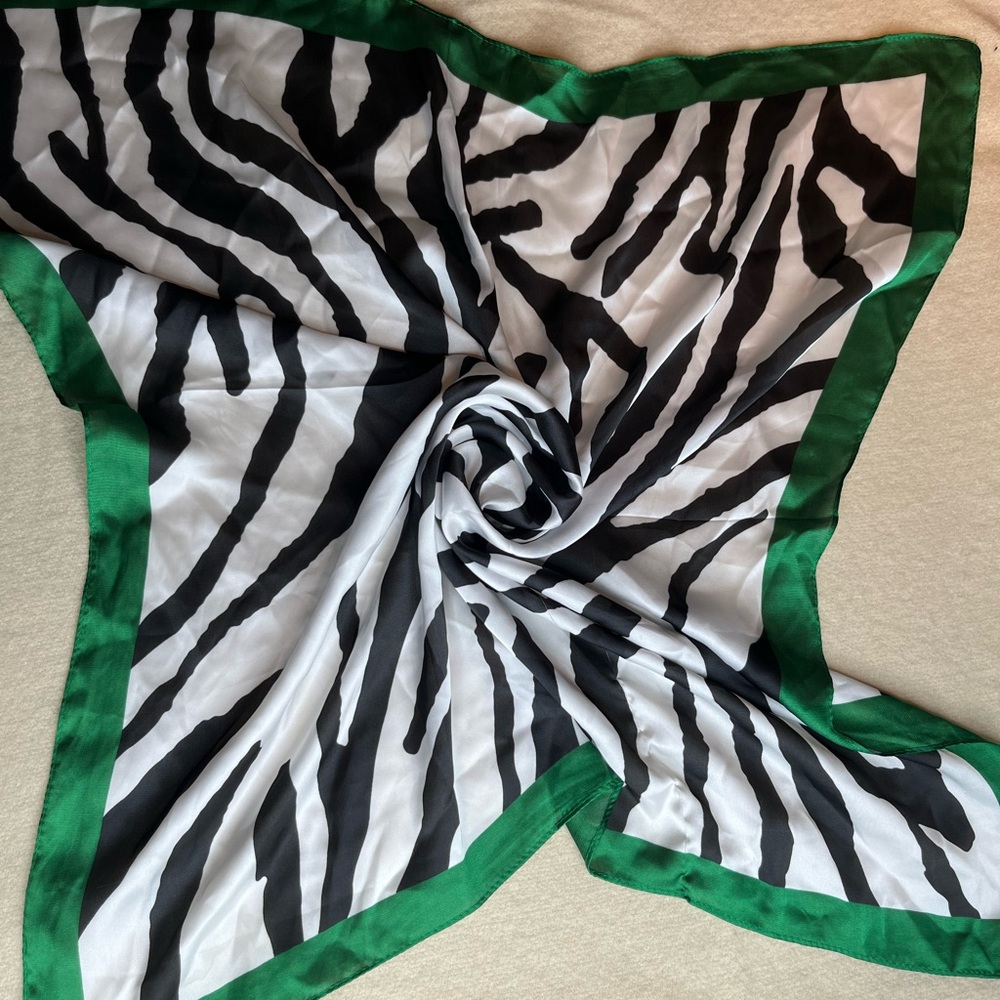 Zebra Print Scarf with Green Border - Picture 3 of 4